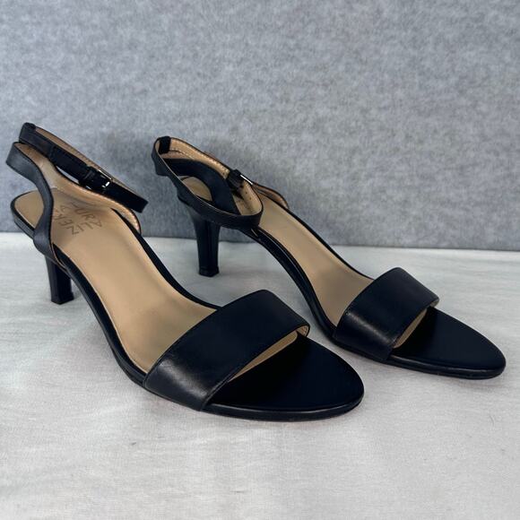 Naturalizer Women's sz 8 Hattie Black Leather Kitten Heel Ankle Strap Open Toe - Picture 1 of 10